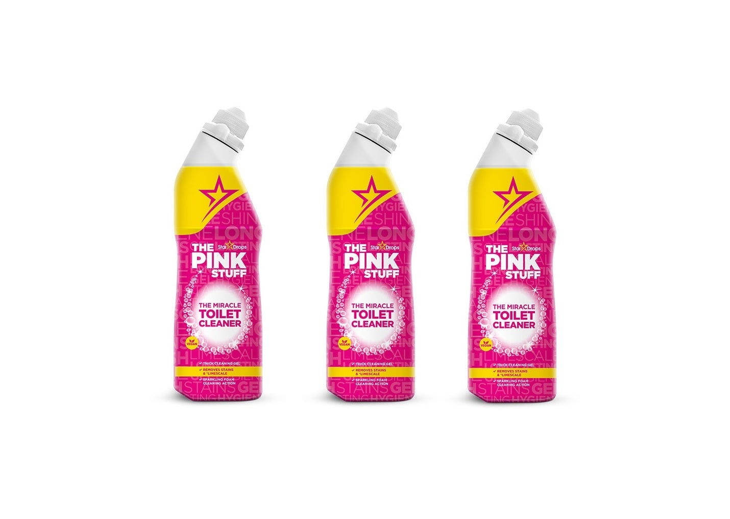 Pink Stuff - 3x 750 ml - Zázračný čistič toaliet - HET Zázračný čistiaci prostriedok - Zázračný čistič