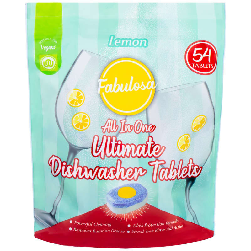 Fabulosa All in One Ultimate Tabletes para Máquina de Lavar Louça – 54 tabletes, Lemon Sherbet