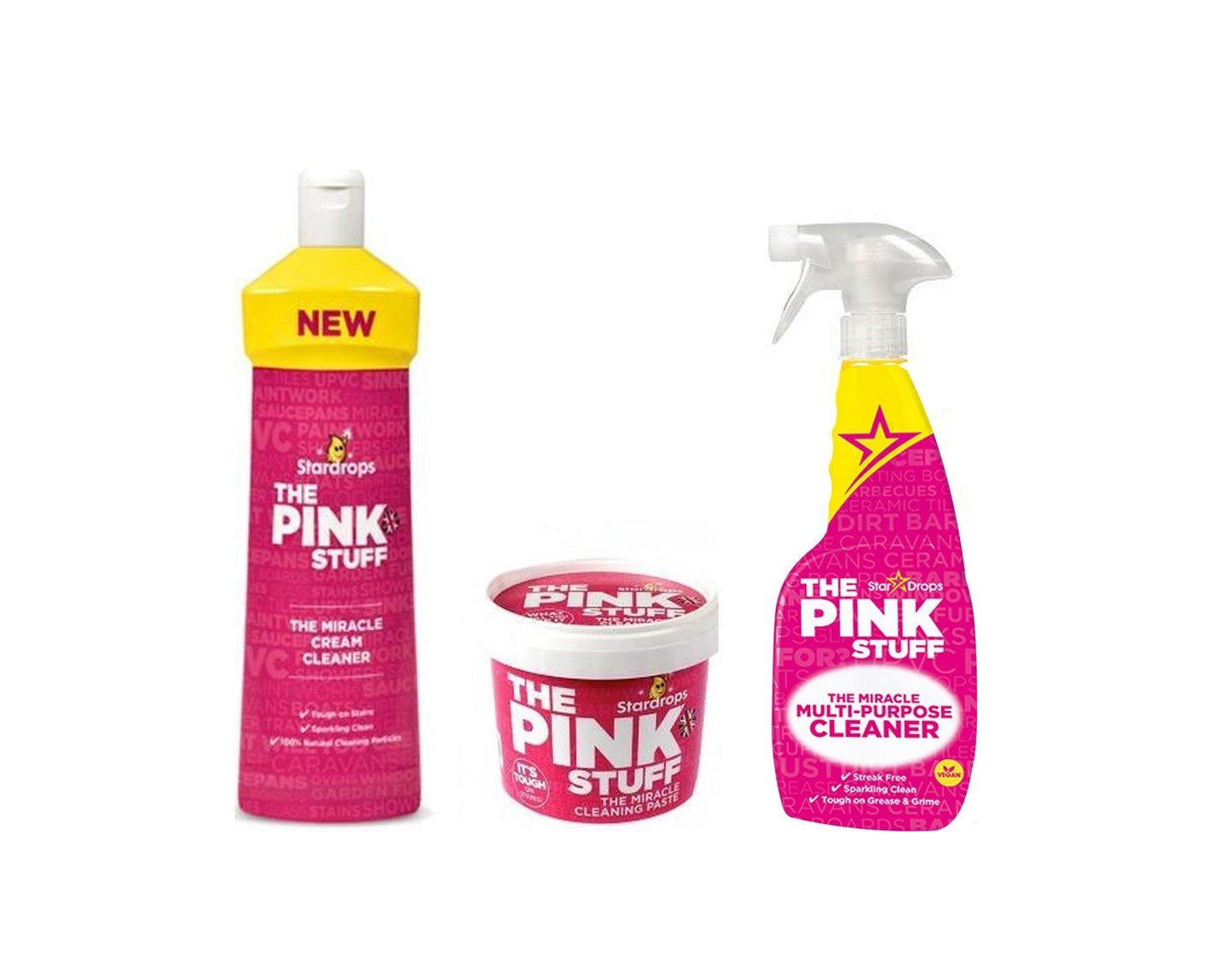 Stardrops The Pink Stuff Paket - Kremasti čistač 500 ml + Čista pasta 500 grama + Višenamjenski sprej za čišćenje 750 ml