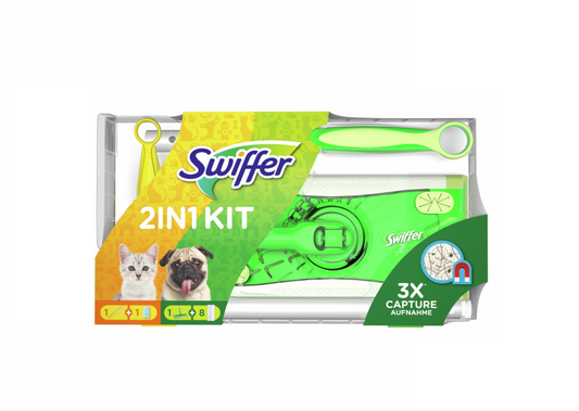 Swiffer Kit Čistič podláh + suché utierky na podlahu a prachovka + náplň Ideálne pre domáce zvieratá